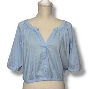 NWT Aerie Chambray Half-Button Short Sleeves Crop Top Size Medium